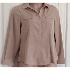 Cato Women's XL Button-Down Blouse - Beige Polyester/Spandex